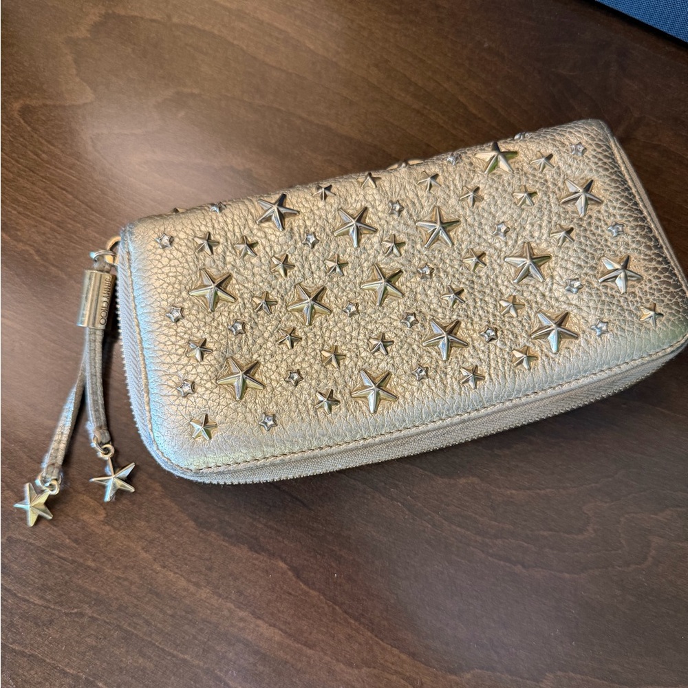 Jimmy Choo Filipa Leather Stars and Rhinestones Zippy wallet